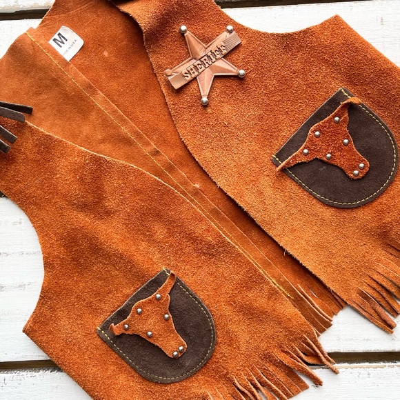 Child’s Vintage Suede Leather Fringe Made in USA Sheriff Western Vest Medium - Picture 2 of 5